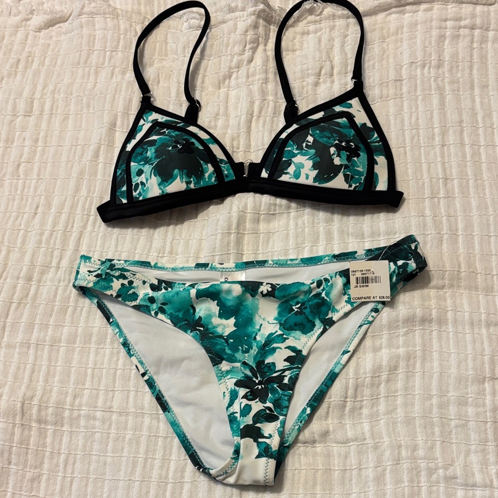 Jr. Size Small Floral Teal & White Bikini Set NWT